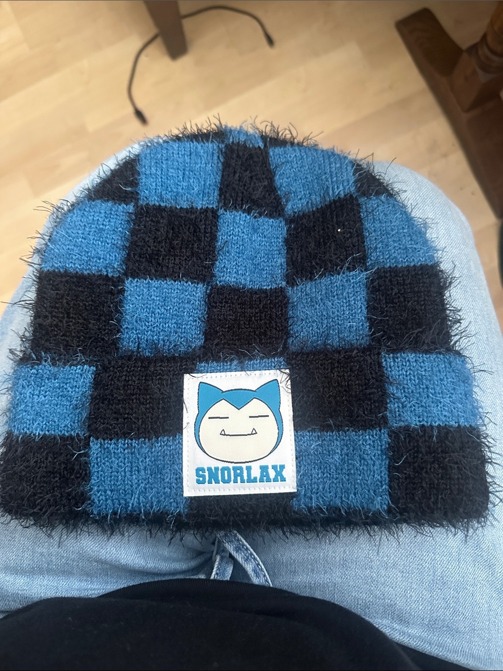 Blue & Black Snorlax Checker Knit Beanie Unisex